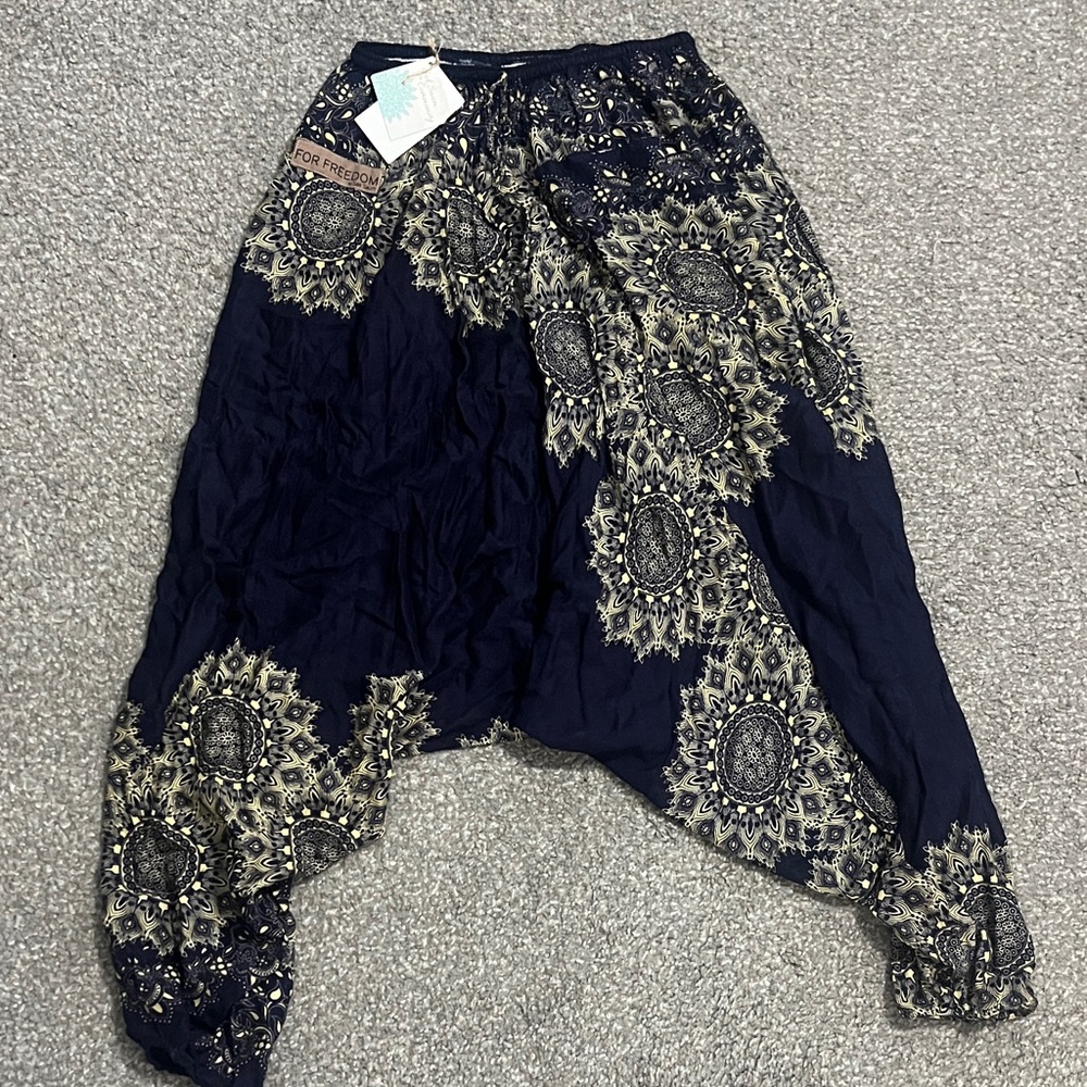 Navy and Gold Patterned Harem Pants
